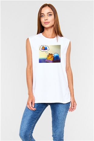 Garfield Beyaz Unisex Kolsuz Tişört