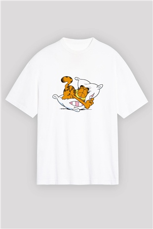 Garfield Beyaz Unisex Oversize Tişört