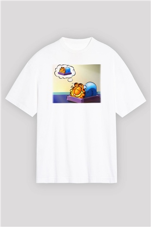 Garfield Beyaz Unisex Oversize Tişört
