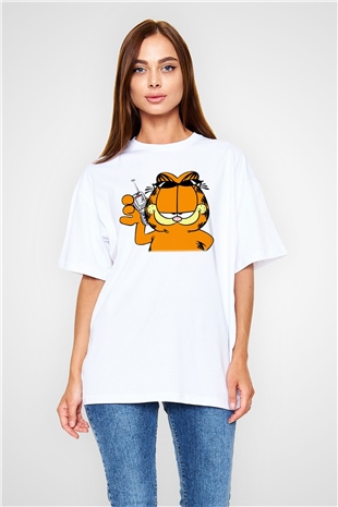 Garfield Beyaz Unisex Oversize Tişört