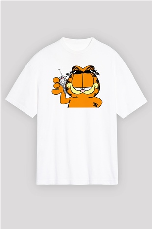 Garfield Beyaz Unisex Oversize Tişört