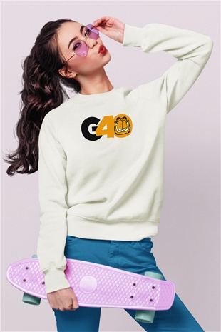 Garfield Beyaz Unisex Sweatshirt