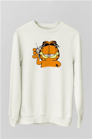 Garfield Beyaz Unisex Sweatshirt