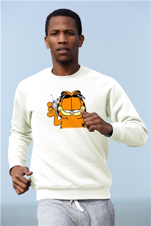 Garfield Beyaz Unisex Sweatshirt