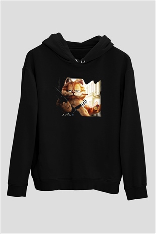Garfield Siyah Unisex Kapüşonlu Sweatshirt