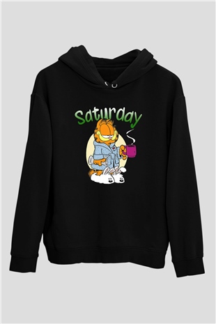 Garfield Siyah Unisex Kapüşonlu Sweatshirt
