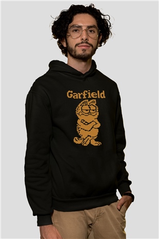 Garfield Siyah Unisex Kapüşonlu Sweatshirt