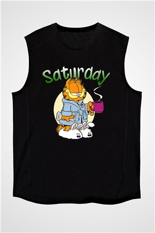 Garfield Siyah Unisex Kolsuz Tişört