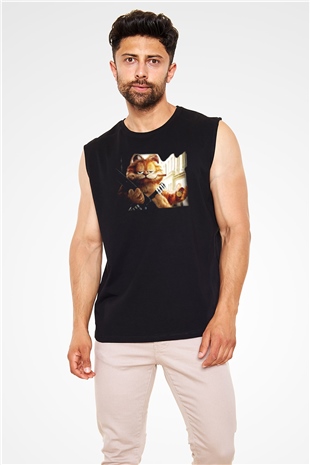 Garfield Siyah Unisex Kolsuz Tişört