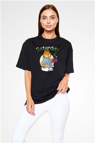 Garfield Siyah Unisex Oversize Tişört