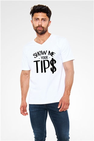 Garson Beyaz Unisex V Yaka Tişört