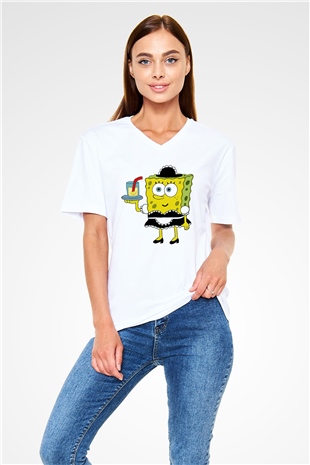 Garson Beyaz Unisex V Yaka Tişört