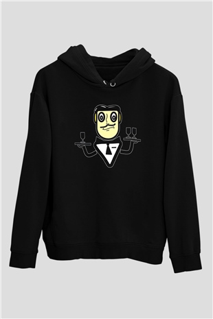 Garson Siyah Unisex Kapüşonlu Sweatshirt