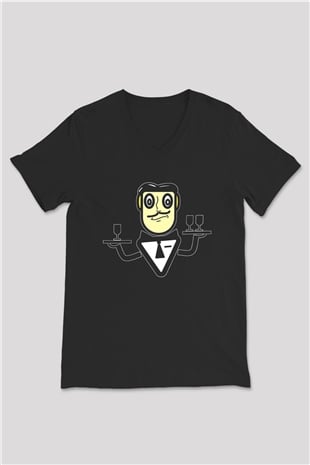 Garson Siyah Unisex V Yaka Tişört