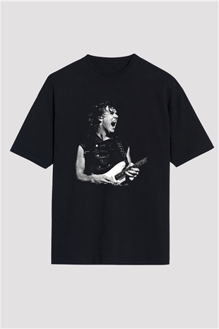 Gary Moore Baskılı Unisex Siyah Oversize Tişört