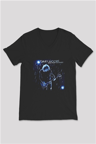 Gary Moore Baskılı Unisex Siyah V Yaka Tişört