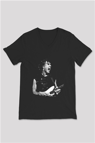 Gary Moore Baskılı Unisex Siyah V Yaka Tişört