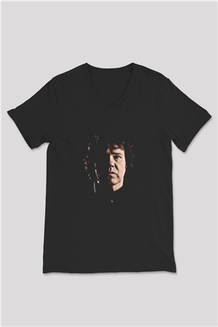 Gary Moore Baskılı Unisex Siyah V Yaka Tişört
