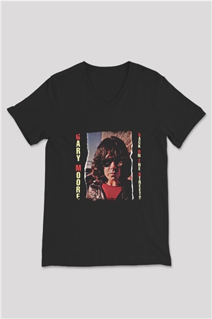 Gary Moore Baskılı Unisex Siyah V Yaka Tişört