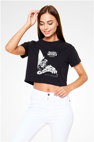 Gary Moore Siyah Crop Top Tişört