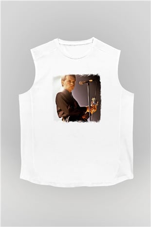 Gary Numan Baskılı Unisex Beyaz Kolsuz Tişört