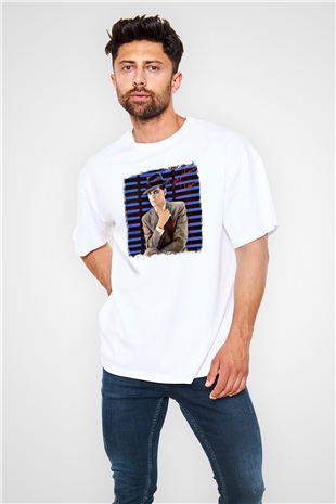 Gary Numan Baskılı Unisex Beyaz Oversize Tişört