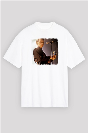 Gary Numan Baskılı Unisex Beyaz Oversize Tişört