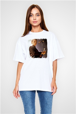 Gary Numan Baskılı Unisex Beyaz Oversize Tişört