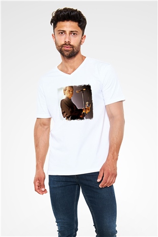 Gary Numan Baskılı Unisex Beyaz V Yaka Tişört