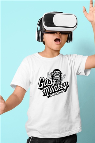 Gas Monkey Garage Baskılı Beyaz Unisex Çocuk Tişört