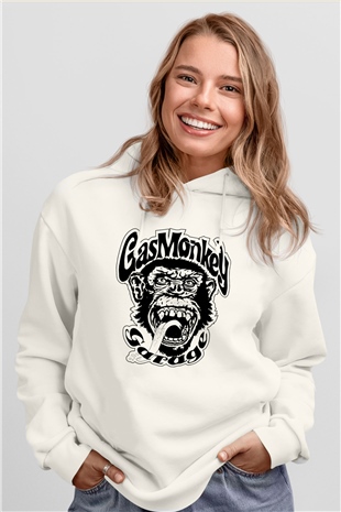 Gas Monkey Garage Beyaz Unisex Kapşonlu Sweatshirt