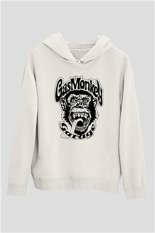 Gas Monkey Garage Beyaz Unisex Kapşonlu Sweatshirt