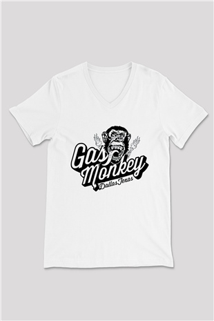 Gas Monkey Garage Beyaz Unisex V Yaka Tişört T-Shirt
