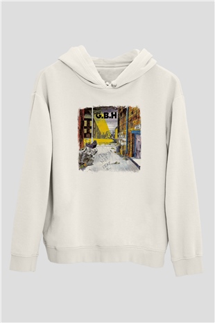 GBH Baskılı Unisex Beyaz Hoodie