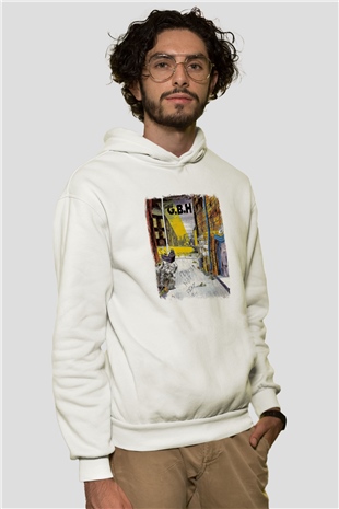 GBH Baskılı Unisex Beyaz Hoodie