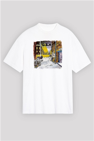 GBH Baskılı Unisex Beyaz Oversize Tişört