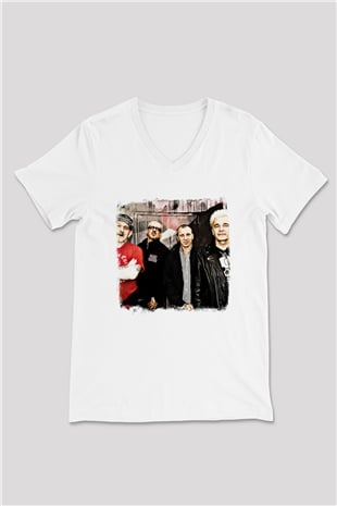 GBH Baskılı Unisex Beyaz V Yaka Tişört