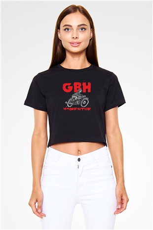GBH Baskılı Unisex Siyah Crop Top Tişört