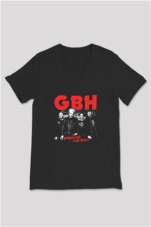 GBH Baskılı Unisex Siyah V Yaka Tişört