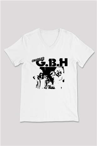 GBH Beyaz Unisex V Yaka Tişört T-Shirt