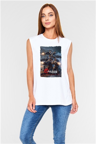 Gears of War Beyaz Unisex Kolsuz Tişört