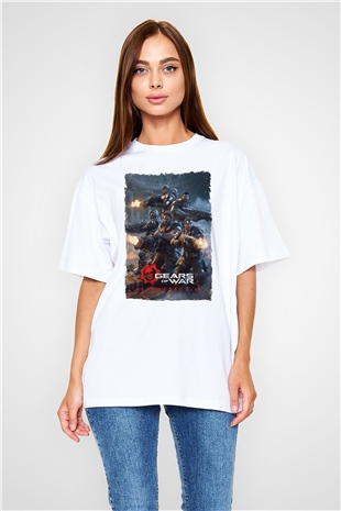 Gears of War Beyaz Oversize Tişört Oversize T-shirt