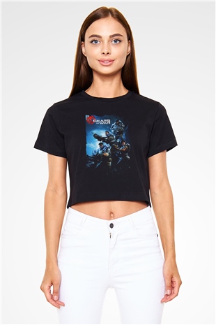Gears of War Siyah  Crop Top Tişört