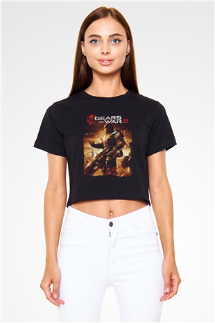 Gears of War Siyah  Crop Top Tişört