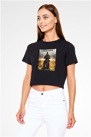 Gears of War Siyah  Crop Top Tişört
