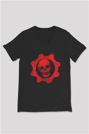 Gears of War Siyah Unisex V Yaka Tişört T-Shirt