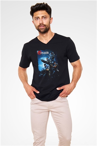 Gears of War Siyah Unisex V Yaka Tişört