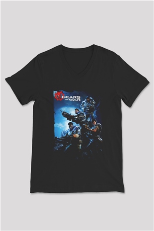 Gears of War Siyah Unisex V Yaka Tişört