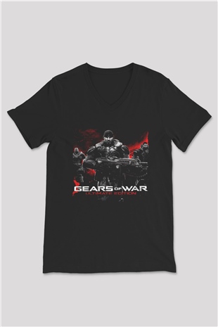 Gears of War Siyah Unisex V Yaka Tişört