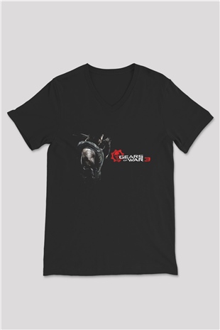 Gears of War Siyah Unisex V Yaka Tişört